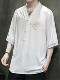 Men's Summer Retro Golden Dragon V Neck Half Sleeve Shirt