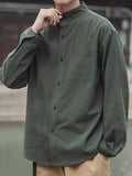 Simple Style Stand Collar Long Sleeve Linen Shirt for Men