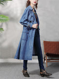 Ladies Fashion Double-breasted Mid-length Denim Jackets