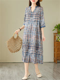 Female Mid-Length 3/4 Sleeve V-Neck Print Dresses