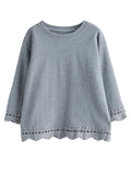 Female Lace Patchwork Crew Neck 3/4 Sleeve Shirt