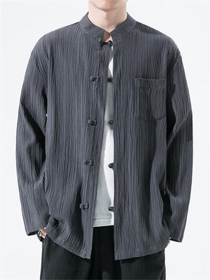 Men's Retro Vertical Striped Textured Tang Suit Linen Shirt