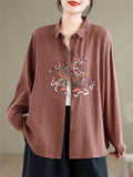 Women's Vibrant Flowers Embroidered Turn-down Collar Shirt