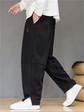 Men's Red Hanzi Embroidery Corduroy Vintage Trousers