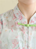 Vintage See-Through Floral Print Knot Button Shirt for Lady