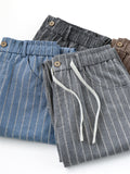 Men's Striped Loose Cotton Linen Ankle Pants for Holiday