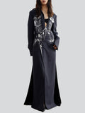 Women's Super Cool White Graffiti Side Slit Long Trench Coat