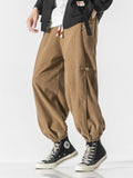 Men's Knot Button Decorative Textured Drawstring Corduroy Pants