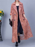 Women's Spring Luxury Lace Embroidery Bouble-Breasted Long Coat