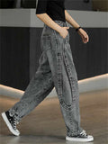 Trend Wavy Line Embroideried Grey Harem Jeans for Women