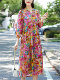 Spring Flower Print Hooded Long Dress for Women