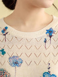 Female Blue Floral Print Crew Neck Short Sleeve Knit Shirt