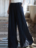 Women's Patchwork Cotton Linen High-Rise Wide Leg Pants