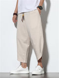 Men's Stylish Cozy Casual Plain & Striped Cotton Linen Cropped Pants