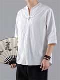 Vintage Small V-Neck Men's Jacquard Short Sleeve Shirt