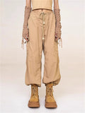 Loose Drawstring Waist Straight-Leg Cargo Pants for Female