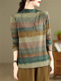 Ladies Retro Half High Collar Striped Bottoming Shirts