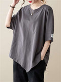 Oversized Irregular Hem Half Sleeve Soft Linen T-shirts for Women