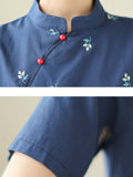 Vintage Stand Collar Short Sleeve Embroidery Qipao for Women