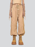 Loose Drawstring Waist Straight-Leg Cargo Pants for Female