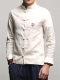 Male Circle Chinese Character Embroidered Stand-up Collar Shirts