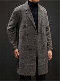 Men's Autumn Double-Breasted Lapel Checked Midi Woolen Coat