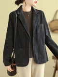 Spring Notched Collar One Button Corduroy Jacket for Women