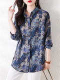 Women's Spring Retro Daisy Print Button Up Shirt