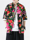 Male Flower Peacock Printed Short Sleeve Shirt