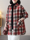 Winter Warm Plush Lining Long Sleeve Plaid Jacket for Women