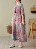 Summer Polka Dot Printed Crew Neck Dress for Women