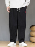 Men's Red Hanzi Embroidery Corduroy Vintage Trousers