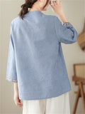 Vintage Cotton Linen 3/4 Sleeve Shirts for Ladies