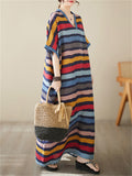 Colorful Stripes V Neck Vacation Long Dress for Women