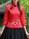 Female Magpie & Plum Blossom Embroidered Shirt