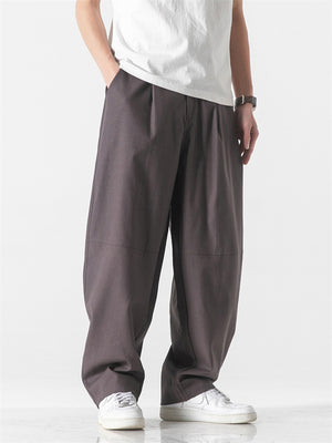 Men's Daily Wear Straight Leg Cotton Linen Plain Pants