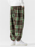 Loose Drawstring Waist Plaid Jogger Pants for Male