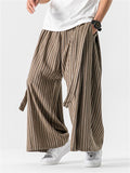 Men's Chinese Style Striped Wide Leg Linen Pants