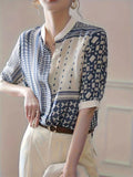 Elegant Stand Collar Geometric Print Single-Breasted Shirt for Lady