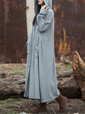 Women's Stylish Cotton Linen Long Hooded Robe with Pockets