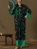 Retro Swallow Flower Print Tassel Button Women's Pajama Sets