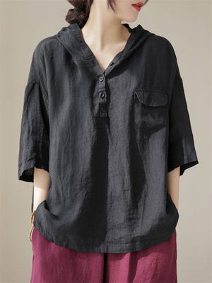 Leisure Hooded Loose Short Sleeve Sport Shirt for Women