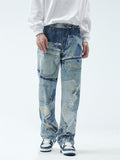 Men's Vintage Personality Contrast Color Patch Durable Jeans