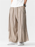 Men's Chinese Style Striped Wide Leg Linen Pants