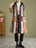 Women's Colorful Print Thickened Ethnic Mid Length Hooded Coat