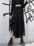 Black Gothic Style High Waist Metal Buckle Skirt for Women