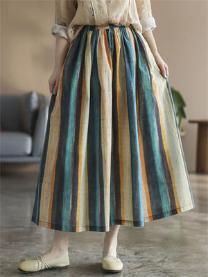 Summer Holiday Contrast Color Stripe Swing Skirt for Women