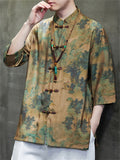 Vintage Shirt with Green Mountain & Chinese Loong Print