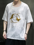 Men's Vintage Golden Crane Embroidery Summer Short Sleeve Shirt