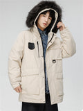 Men's Cargo Hooded Fur Collar White Duck Down Coats